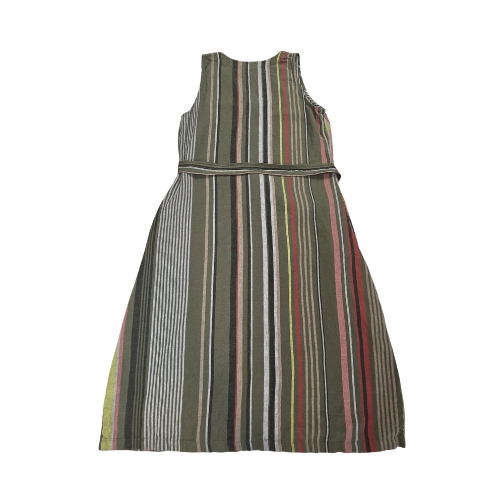 Liz Claiborne Womens Linen Blend Striped Button Front Midi Dress Olive Green S - Picture 5 of 7